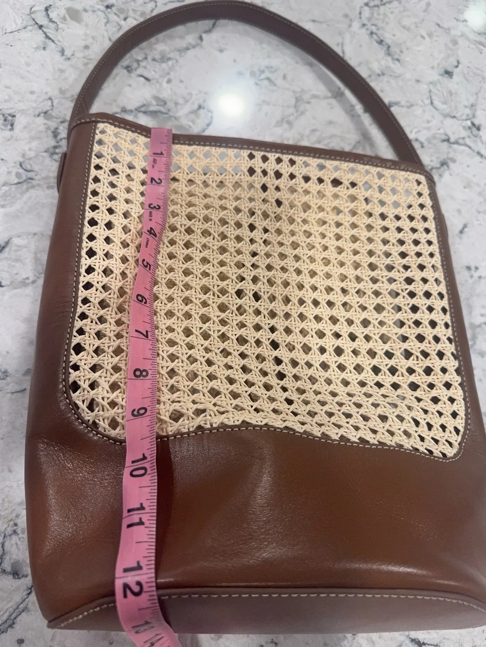 J Crew Berkeley Bucket Bag in faux raffia and leather NWT - Picture 6 of 11